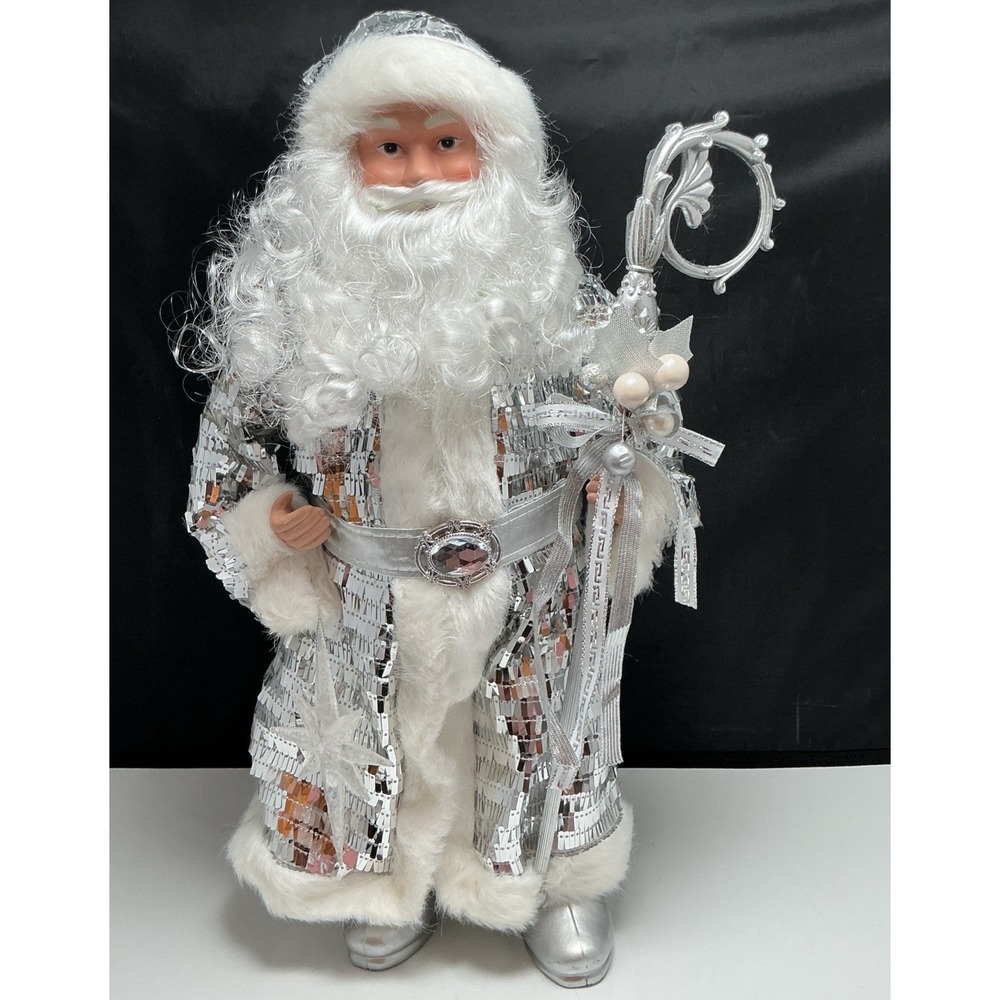 North Pole Trading Co 18" Silver Sequin Disco Santa Claus Christmas Figurine